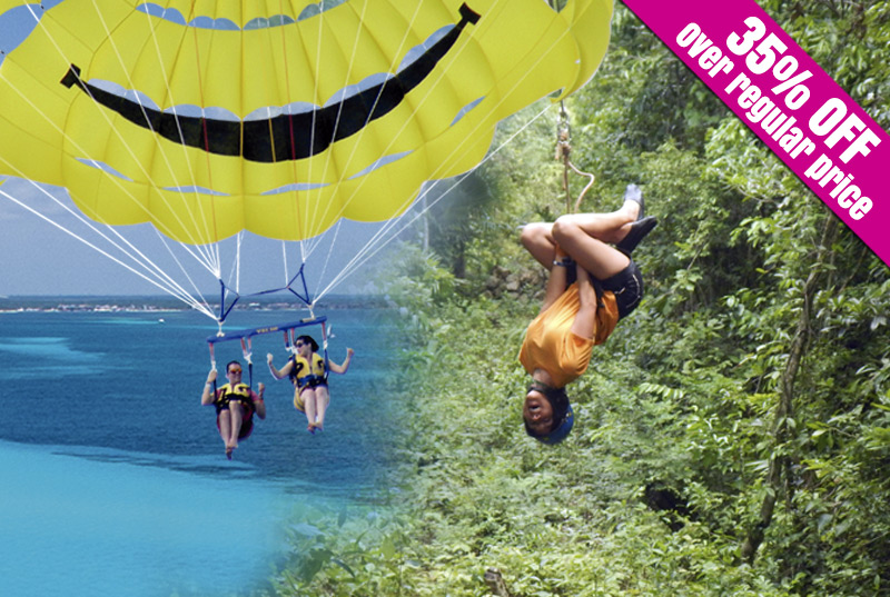 Promo Vuela en Cancún: Parasail + Xtreme Adventure (Tirolesas + Motos 4x4+ Cenote)