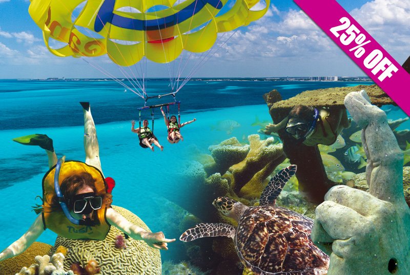 Combo: Parasail +Tour de Snorkel con 3 paradas (nado con tortugas)
