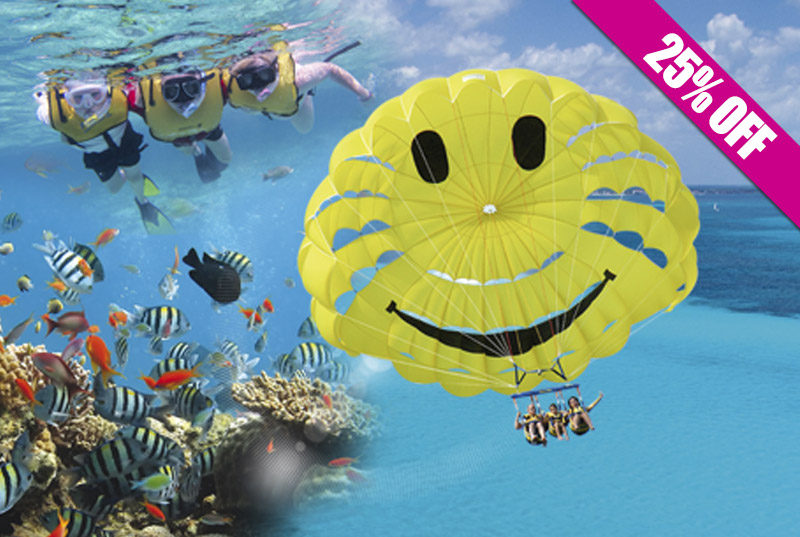 Combo: Parasail + 3 Dip Guided Snorkeling Tour (swim with turtles)