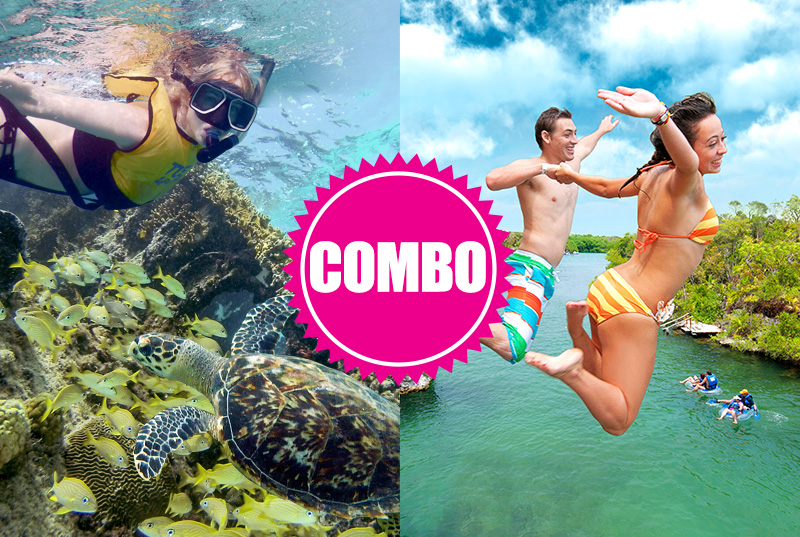 Paquete Tour de Snorkel con 3 paradas diferentes Cancún  (Nada con tortugas) + Tour Xel Ha Todo Incl