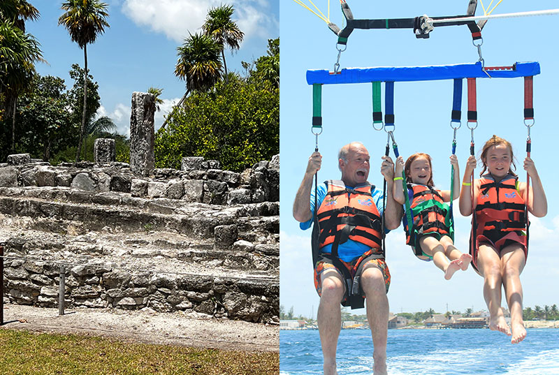 Parasail in Cancun and Mayan Ruins in Cancun